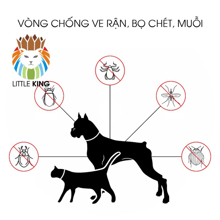 Vòng cổ chống ve, rận, bọ chét, ký sinh trùng, muỗi chiết xuất từ tinh dầu thực vật chó mèo Little King pet shop