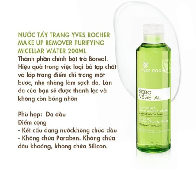 Nước Tẩy Trang cho da dầu seboYves Rocher 200ml