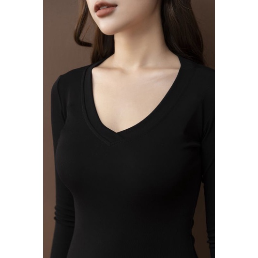 BODYSUIT CỔ TIM DÀI TAY ĐEN