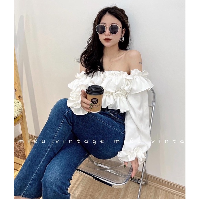 [VIDEO ẢNH THẬT] Áo Trễ Vai Tay Bồng Chất Đẹp Mịn Ulzzang - Áo Dài Tay Kiểu Sang Chảnh Voan Dày