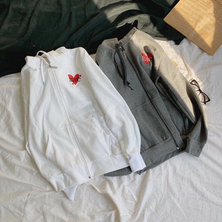 Áo Khoác Thun Nỉ Ngoại Thêu Trái Tim Hàn Quốc Mềm From Rộng  Unisex