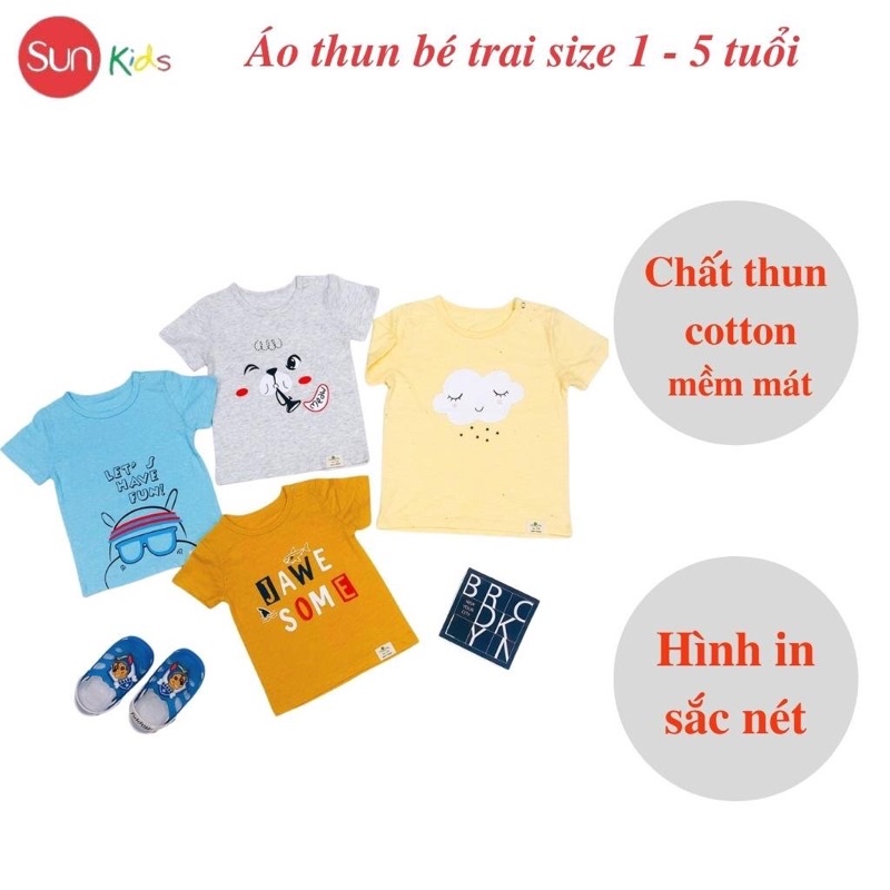 Áo thun bé trai, áo phông cho bé trai chất cotton nhiều màu, size 1-5 tuổi - SUNKIDS1