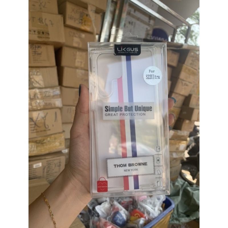 Ốp lưng Likgus New York Thom Browne cho Samsung S22, S22 Plus, S22 Ultra viền dẻo chống sốc