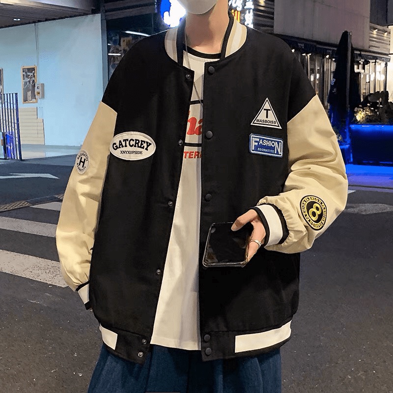 Áo Khoác Gió Nam Chất Dù Hai Lớp Logo Thêu Phối Tay Khác Màu Kiểu Dáng Bomber Phong Cách Trẻ Trung Form Rộng Mặc Thoải M