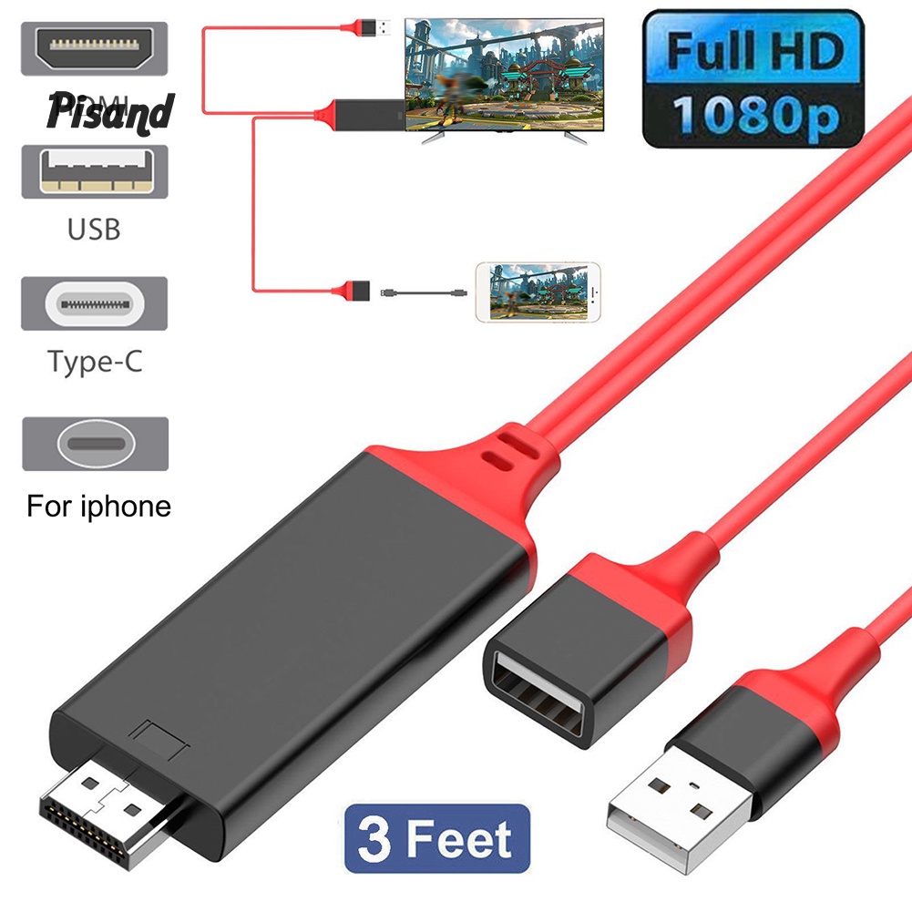 pu USB to HDMI-compatible Adapter Mirror HD 1080P OTG MHL Charger Cable for iPhone