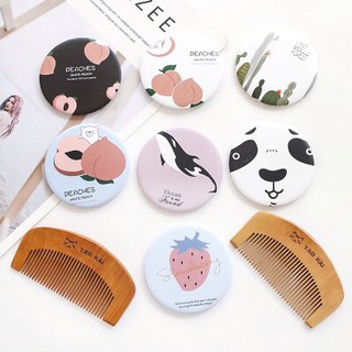 gương mini kèm lược gỗ