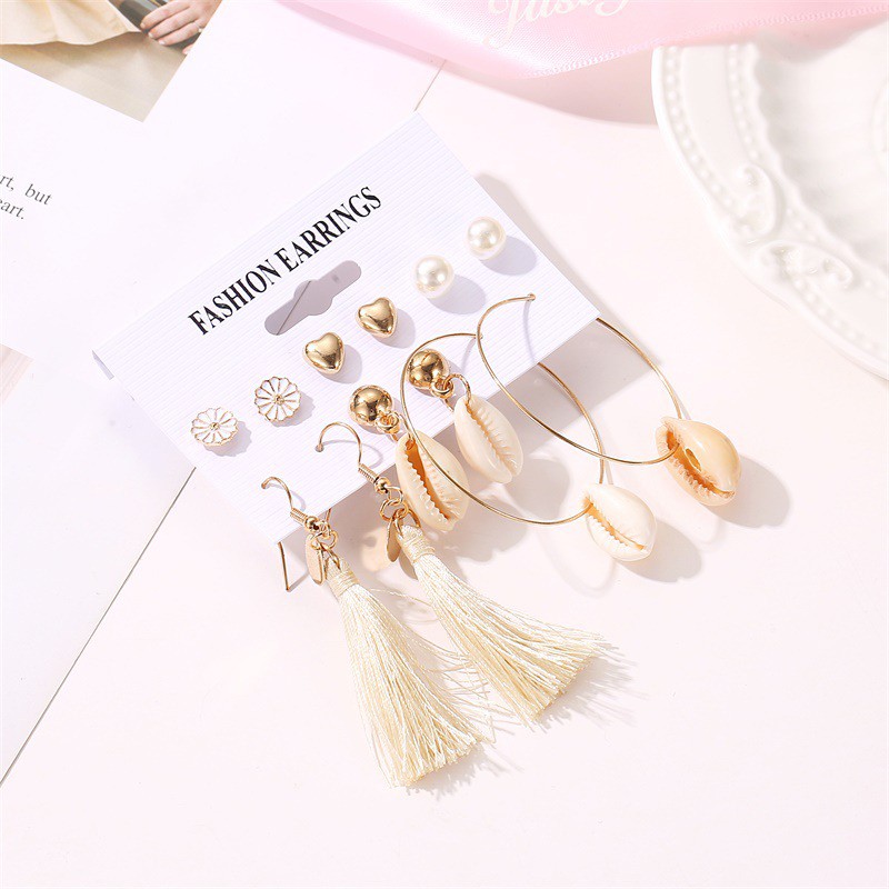 Heart-shaped Pearl Earring Six-Piece Earrings
