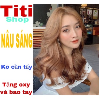 Thuốc nhuộm tóc màu nâu sáng tặng oxy và bao tay
