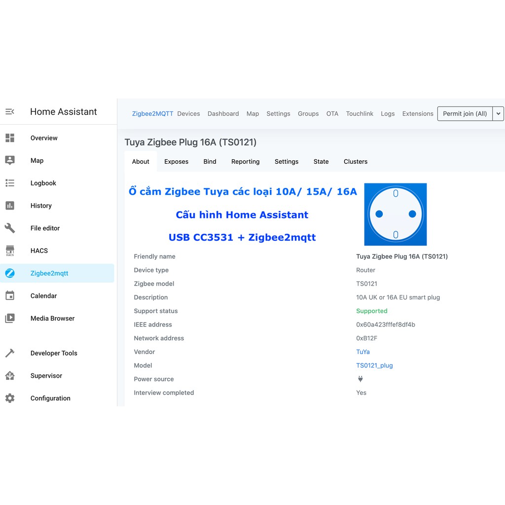 Ổ cắm thông minh Zigbee, Hệ sinh thái Tuya/ Smart Life/ Home Assistant