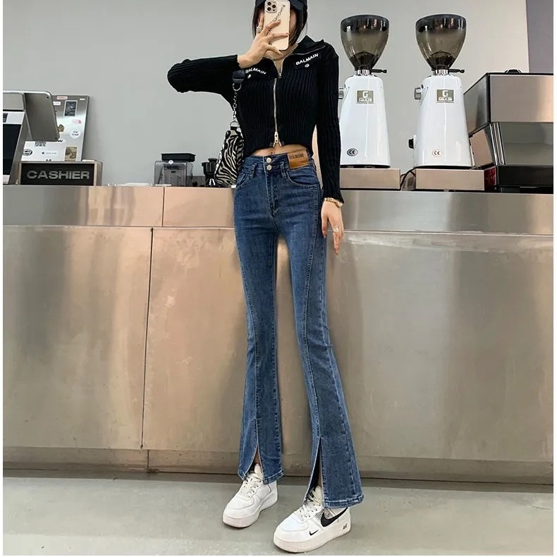 Quần Jeans Nữ Lưng Cao Ống Loe Plus Size Thời Trang