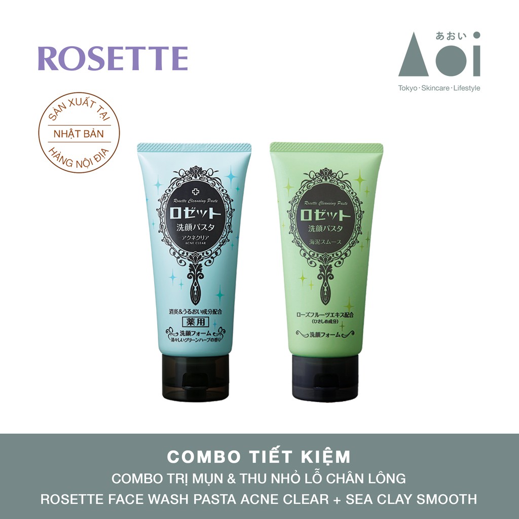 Combo Sữa Rửa Mặt Làm Giảm Mụn Rosette Face Wash Pasta Acne Clear (120g) Và Thu Nhỏ Lỗ Chân Lông Rosette 120g