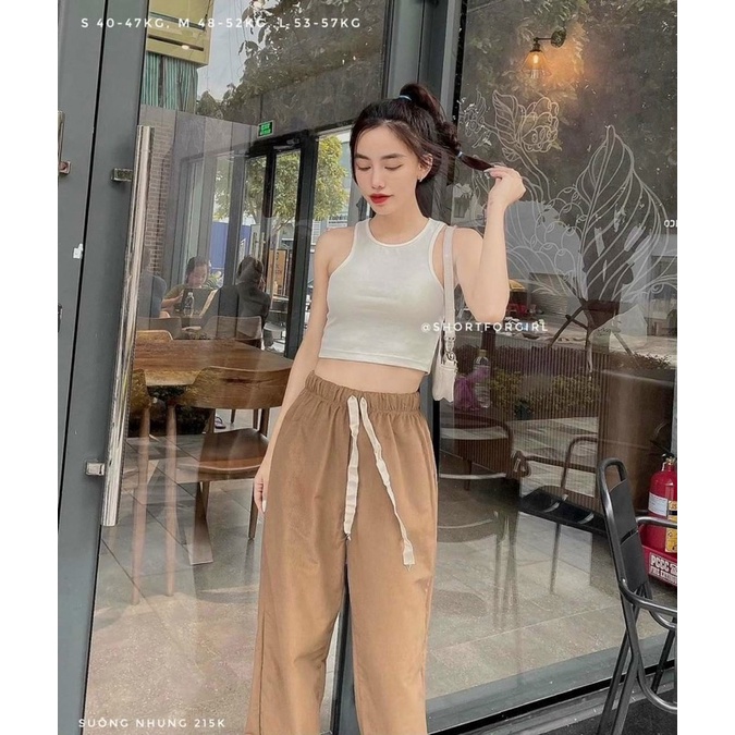 Quần suông ống rộng lưng thun có dây rút 3 màu chất nhung tăm (hình thật)