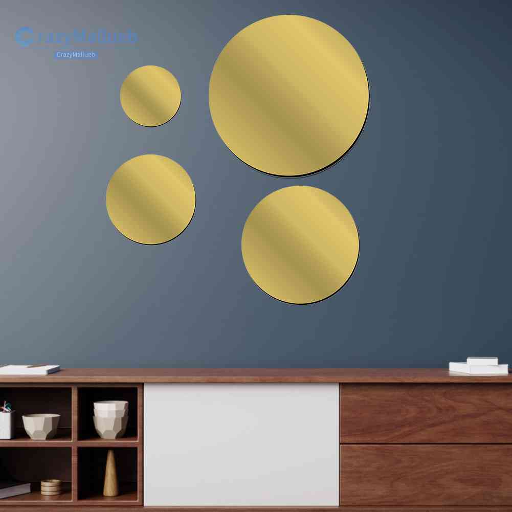 Miếng Dán Tường Trang Trí Nội Thất Phòng Khách Hình Tròn Tráng Gương 3D Bằng Acrylic