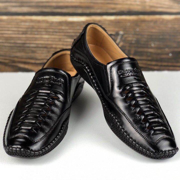 Giày lười nam Happyshoes da bò thật thiết kế mùa hè thoáng mát - HS700