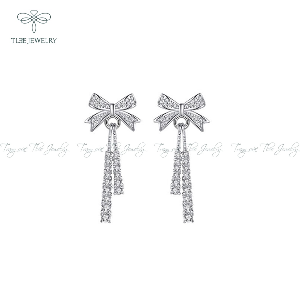 Khuyên tai bạc nữ TLEE nơ dáng dài tiểu thư nạm đá sáng sang trọng NCJ B0144