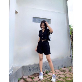 One Set Áo Croptop + Quần Short Kiểu Dáng Trẻ Trung Năng Động Cho Nữ