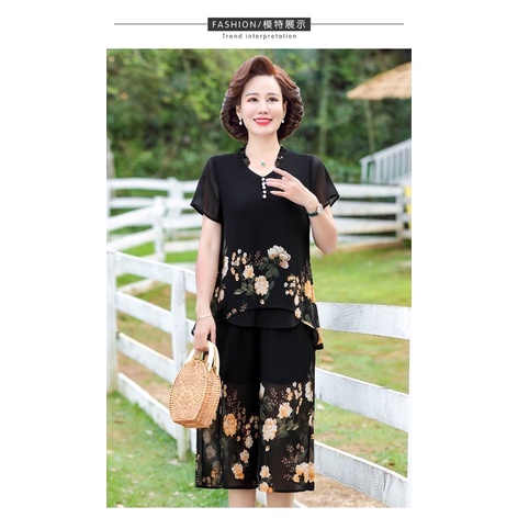 Bộ quần áo trung niên voan