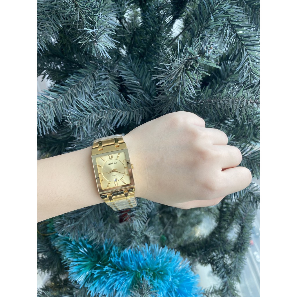 Đồng hồ nam đeo tay cặp chính hãng Halei dây kim loại