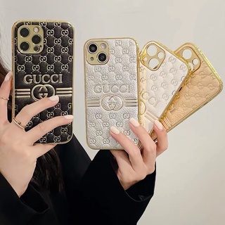 Ốp Điện Thoại Da Chống Sốc Mạ Điện Họa Tiết GUCCI Cao Cấp Cho iPhone13 12 11 Pro Xsmax Xr Xs