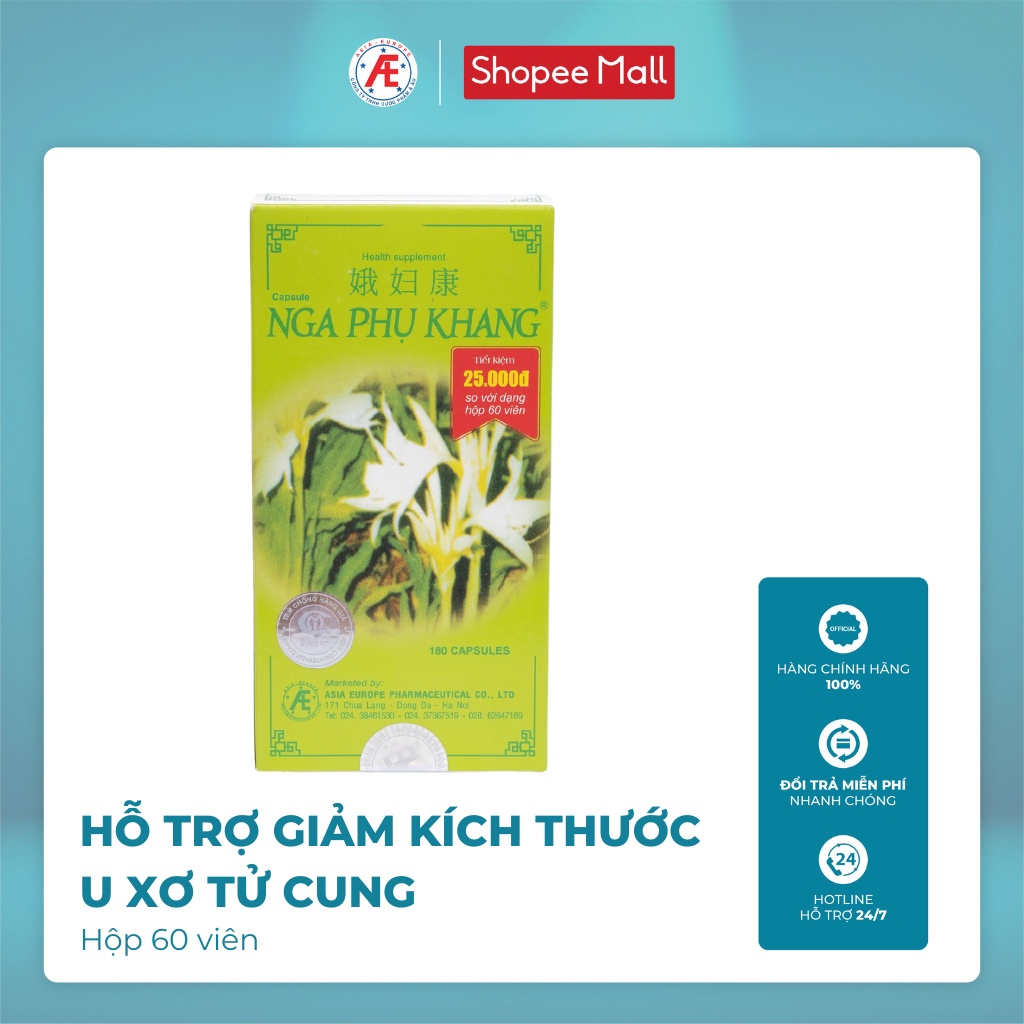 Nga Phụ Khang hộp 60 viên hỗ trợ giảm kích thước u xơ tử cung u nang buồng trứng DƯỢC PHẨM Á ÂU