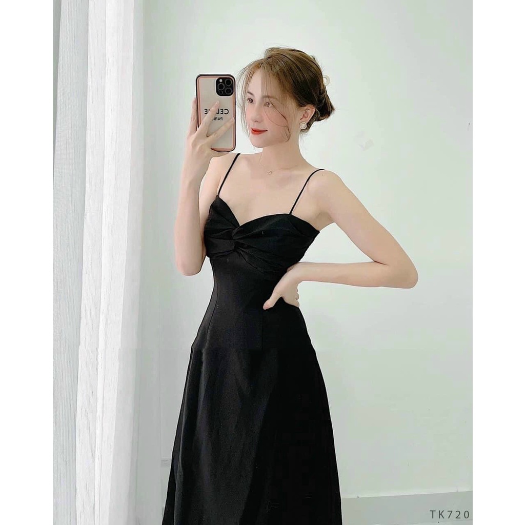 Đầm maxi hai dây dáng xòe dài xoắn ngực xinh xắn Tina Dress
