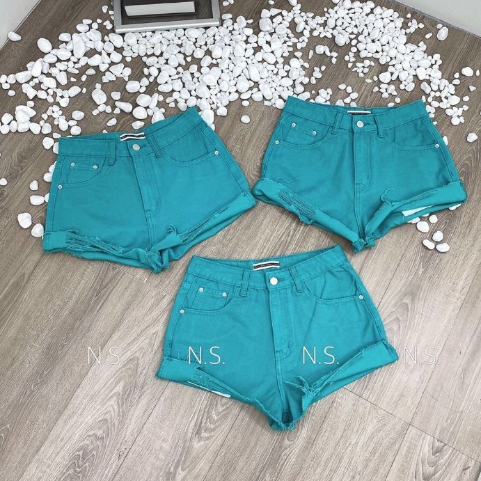 Quần sooc jean xanh rách gấu L1