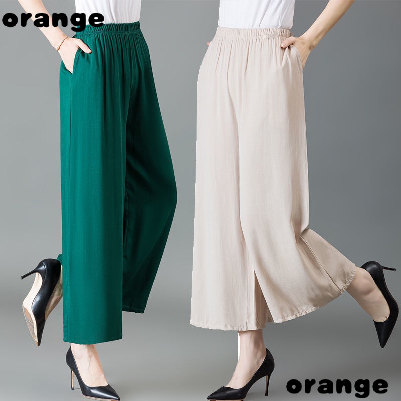Quần Lửng Ống Rộng Lưng Thun Bằng Cotton Lanh Mỏng Thời Trang Mùa Hè Dành Cho Nữ F0JS