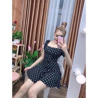 Sét áo kèm quần giả váy nữ họa tiết chấm bi siêu dễ thương thích hợp mặc ở nhà, đi chơi