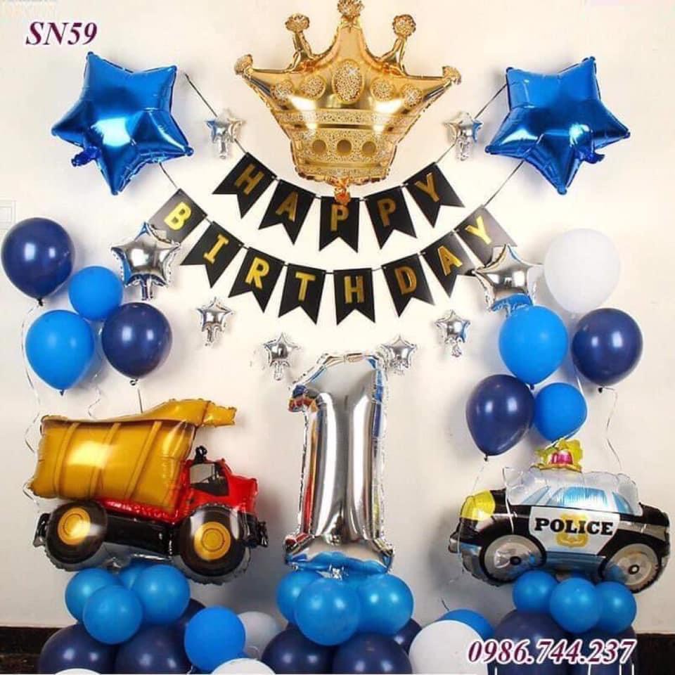 set bóng trang trí sinh nhật chủ đề ô tô dành cho bé trai