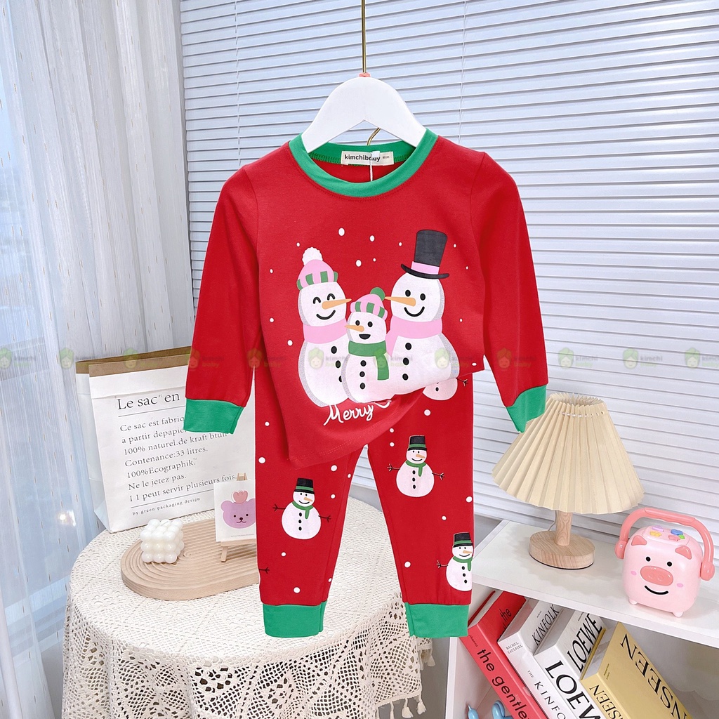 Bộ Dài Tay Bé Trai, Bé Gái Giáng Sinh KIMCHIBABY Vải Cotton 100% Túi Zip Organic, Đồ Bộ Thu Đông Noel KWTD2114
