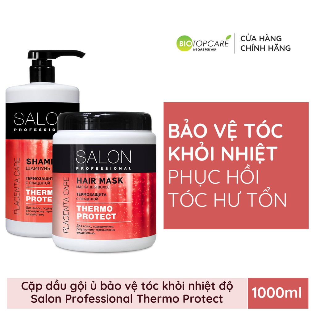 Cặp Dầu Gội Ủ Bảo Vệ Tóc Khỏi Tác Động Nhiệt Salon Professional Thermo Protect 1000ml - BioTopcare Official - TN091