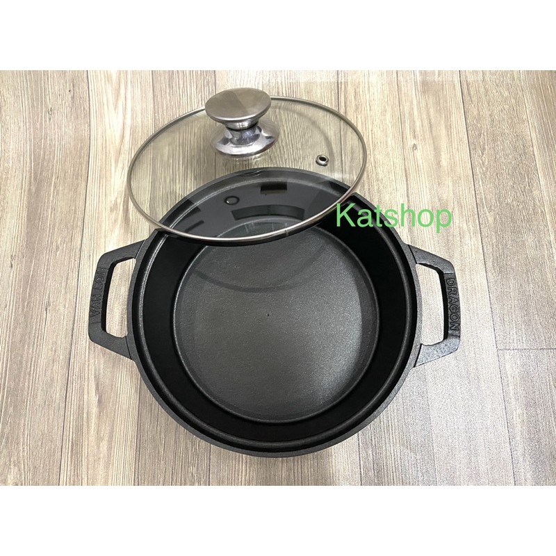 Nồi Gang Đúc ( Cast iron) Chống Dính Nắp Kính Cao Cấp Size 20-22cm