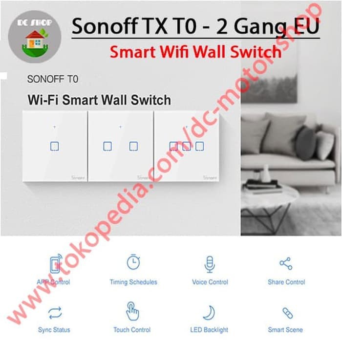 Công Tắc Cảm Ứng Thông Minh Sonoff Touch Tx T0 Eu 2gang / 2 Kênh