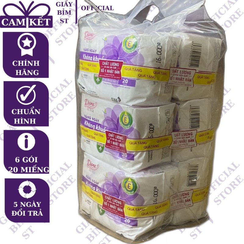 Băng vệ sinh Diana Hằng ngày kháng khuẩn dây 6 gói, 22 miếng/gói