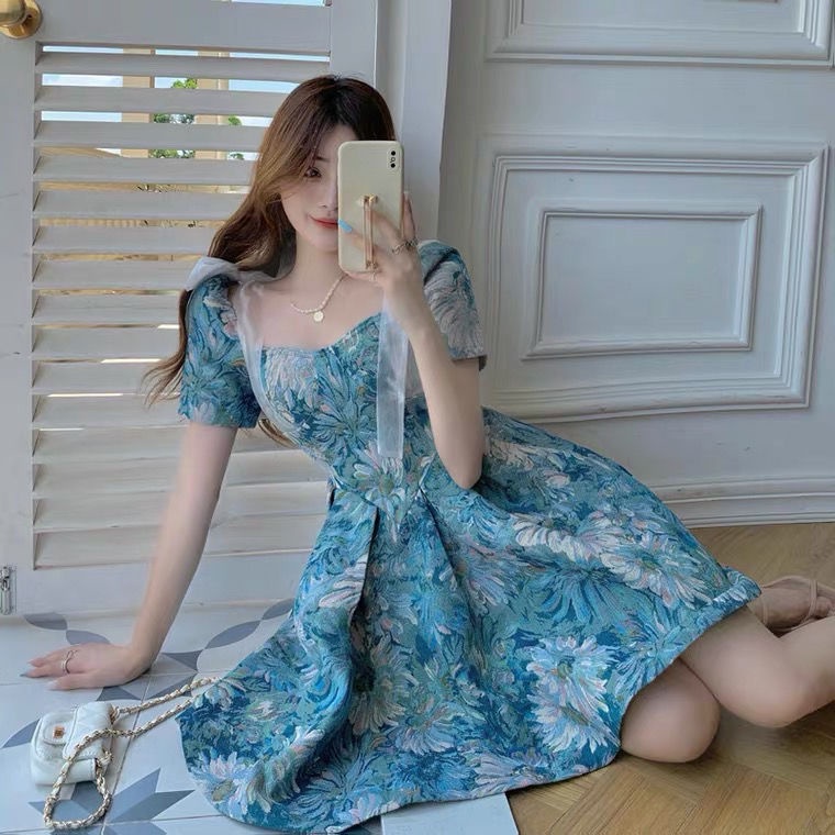 Đầm hoa tay phồng đáng yêu duyên dáng thời trang cho nữ
