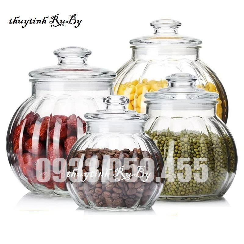 Hũ Thủy Tinh Đựng Thực Phẩm 2,8 Lít, Lọ đựng Gia vị Trái Bí