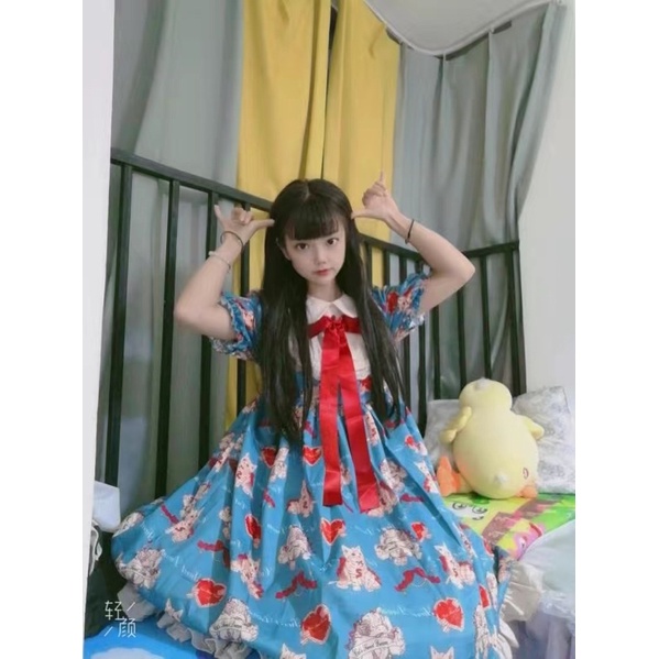 Váy đầm Lolita xanh meo cat ( sẵn )