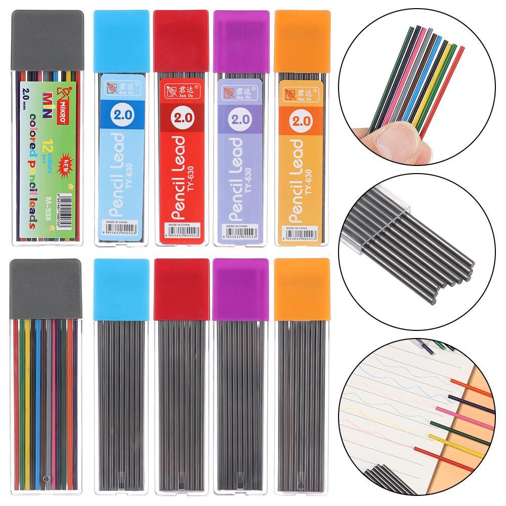 KUNHEV Set 9 / 12 Ruột Bút Chì Bấm 2.0mm 2B Màu Đen / Xanh