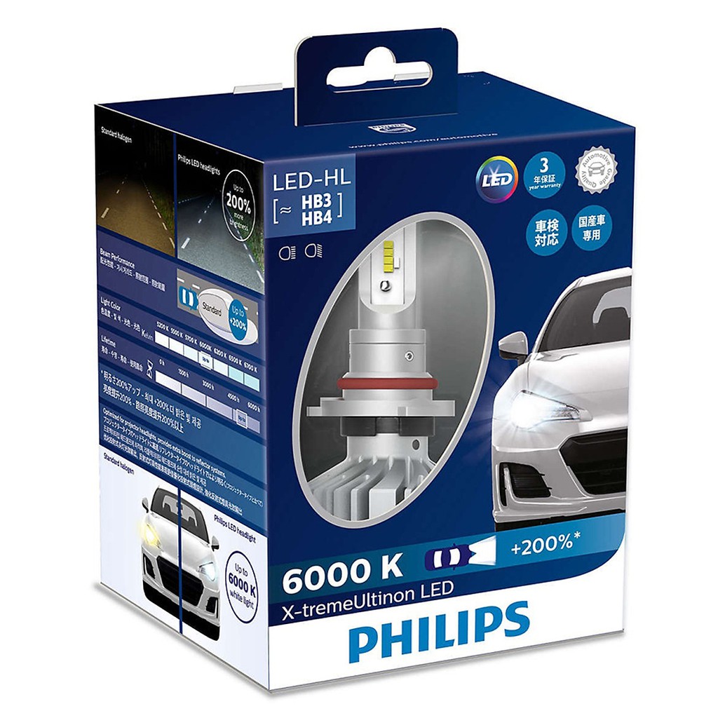 BÓNG ĐÈN Ô TÔ PHILIPS BÓNG ĐÈN XE HƠI PHILIPS LED HB3/HB4 11005XUX2 6000K Tăng Sáng +200% 12V