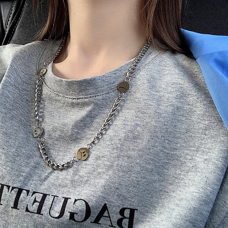 vòng cổ Thép Không Gỉ Mặt Cười Phong Cách Hip Hop