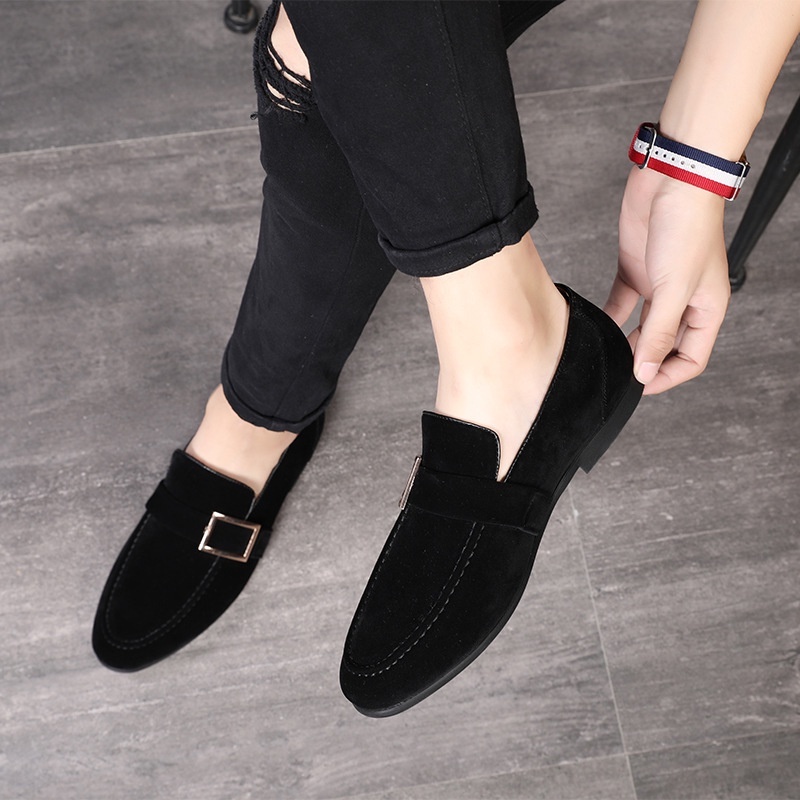 Giày lười nam da nỉ đế kếp bền bỉ , cao 3 cm
