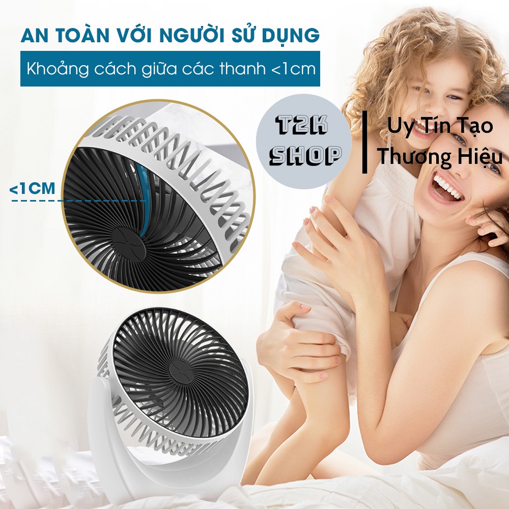 Quạt Tích Điện Để Bàn Mini 3 Chế Độ Nhỏ Gọn Tiện Lợi Động Cơ Không Tiếng Ồn, Xoay Linh Hoạt 210 độ, cổng sạc USB