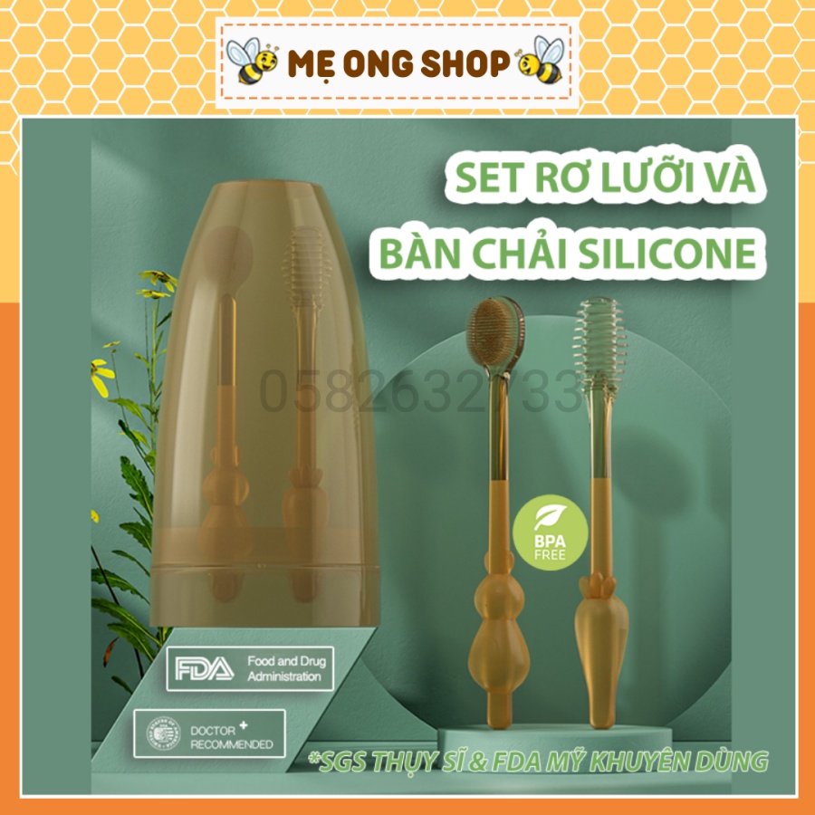 Set rơ lưỡi và bàn chải đánh răng silicon Ckbebe cho bé từ 0 - 18 tháng cao cấp kèm cốc