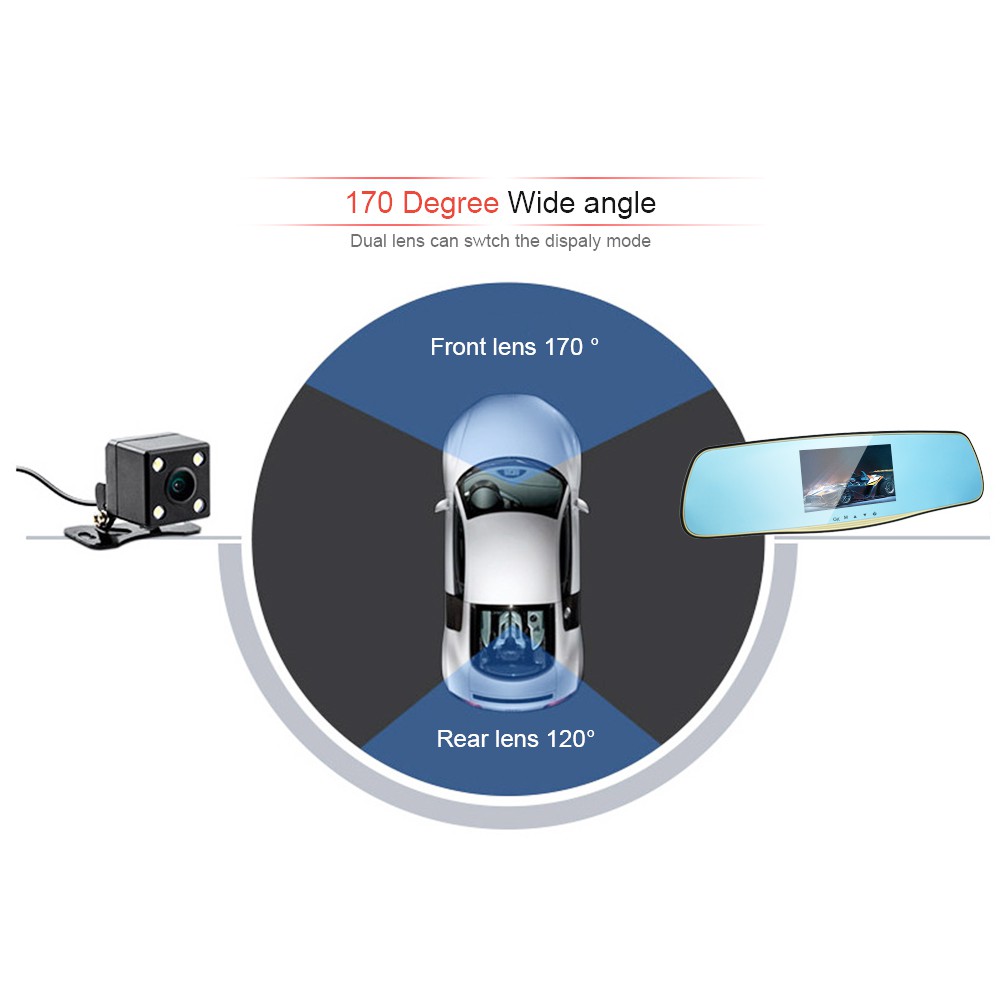 4.3 &quot;Màn Hình cảm ứng ống kính kép Full HD 1080 P xe ô tô camera gương chiếu hậu auto dvr xe ô tô registrator dash cam