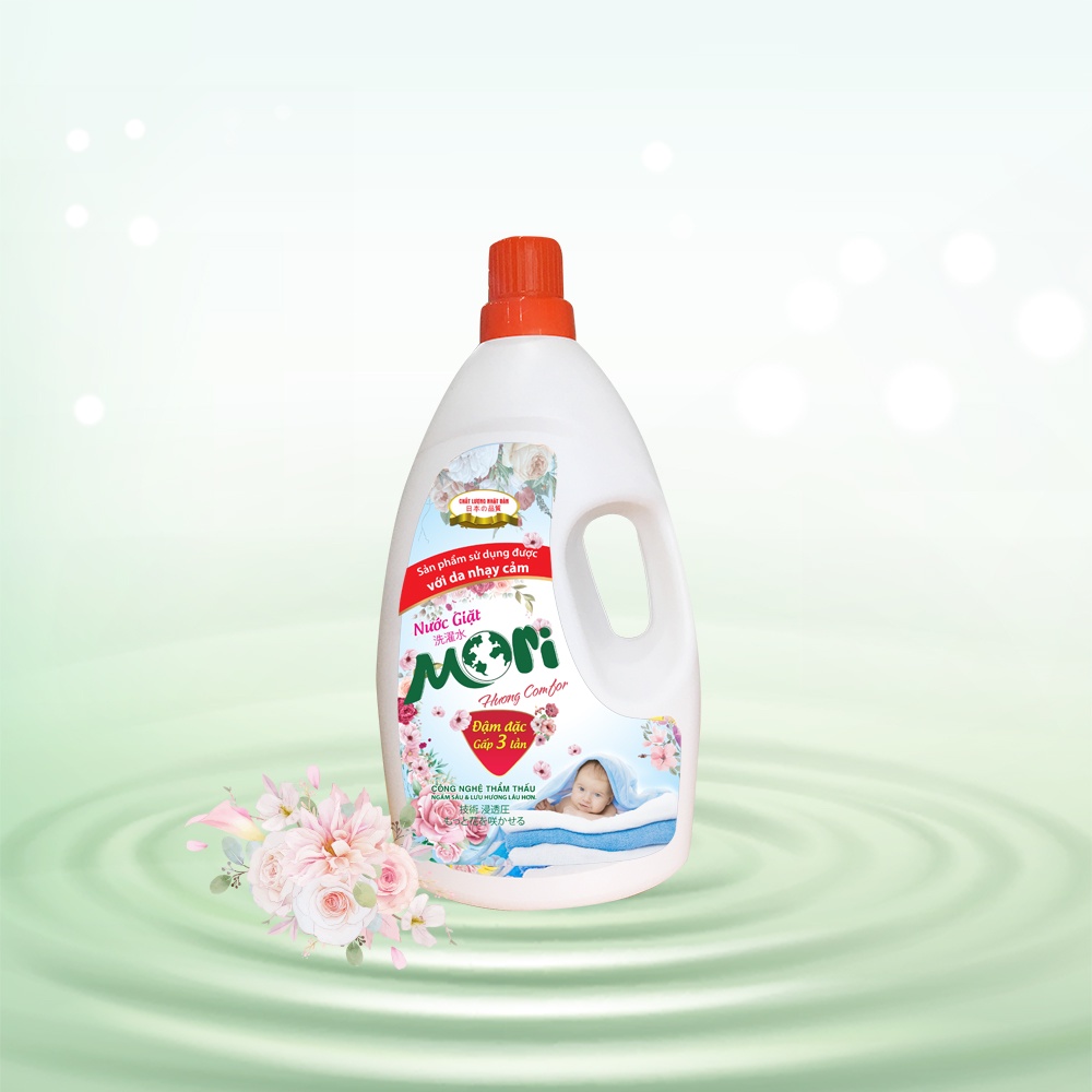 Nước giặt MORI can 2L, nước giặt xả đậm đặc, giặt sạch sâu, lưu hương bền lâu