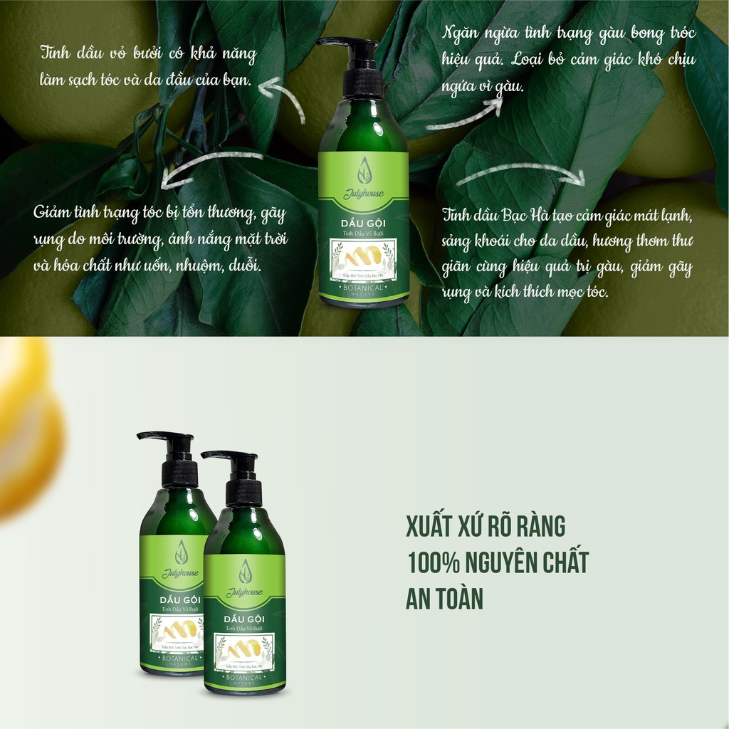 [Hàng Mới] Dầu gội Bưởi Cao Cấp ngăn ngừa gàu và rụng tóc 300ml JULYHOUSE bổ sung tinh dầu Bạc Hà thanh mát da đầu | BigBuy360 - bigbuy360.vn