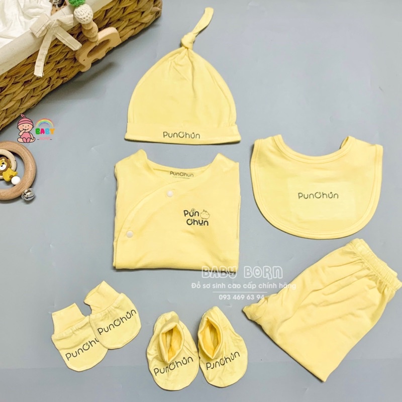Punchun - Bộ dài tay cúc lệch mềm mát, tươi sáng cho bé