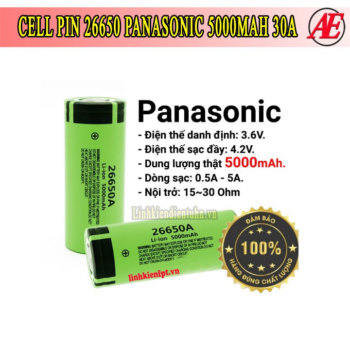 Pin 26650 panasonic 5000mah xả 30A