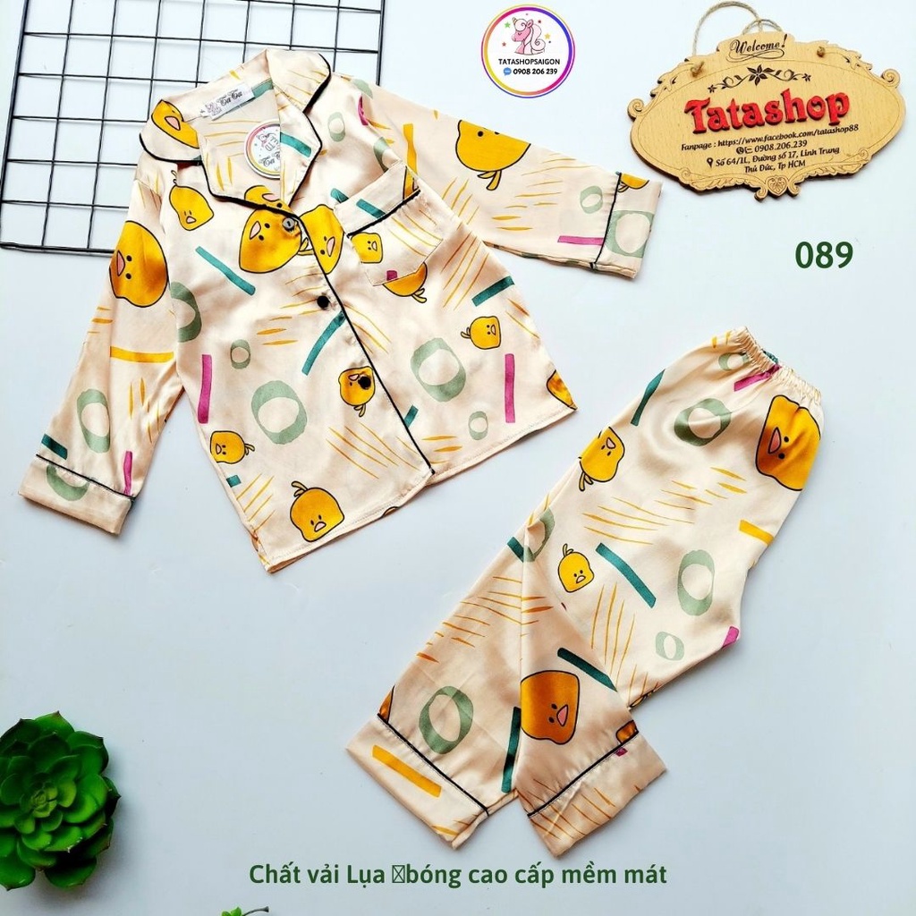 [12 đến 42kg] Bộ đồ ngủ tay dài cho bé trai bé gái lụa bóng cao cấp- Bộ pijama cho bé
