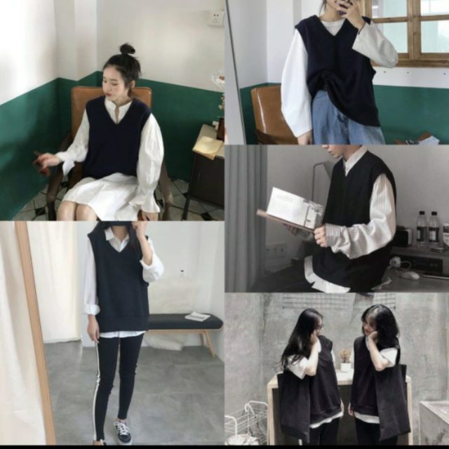 Áo Gile Đen ❤ Áo Len Ba Lỗ Nam Nữ